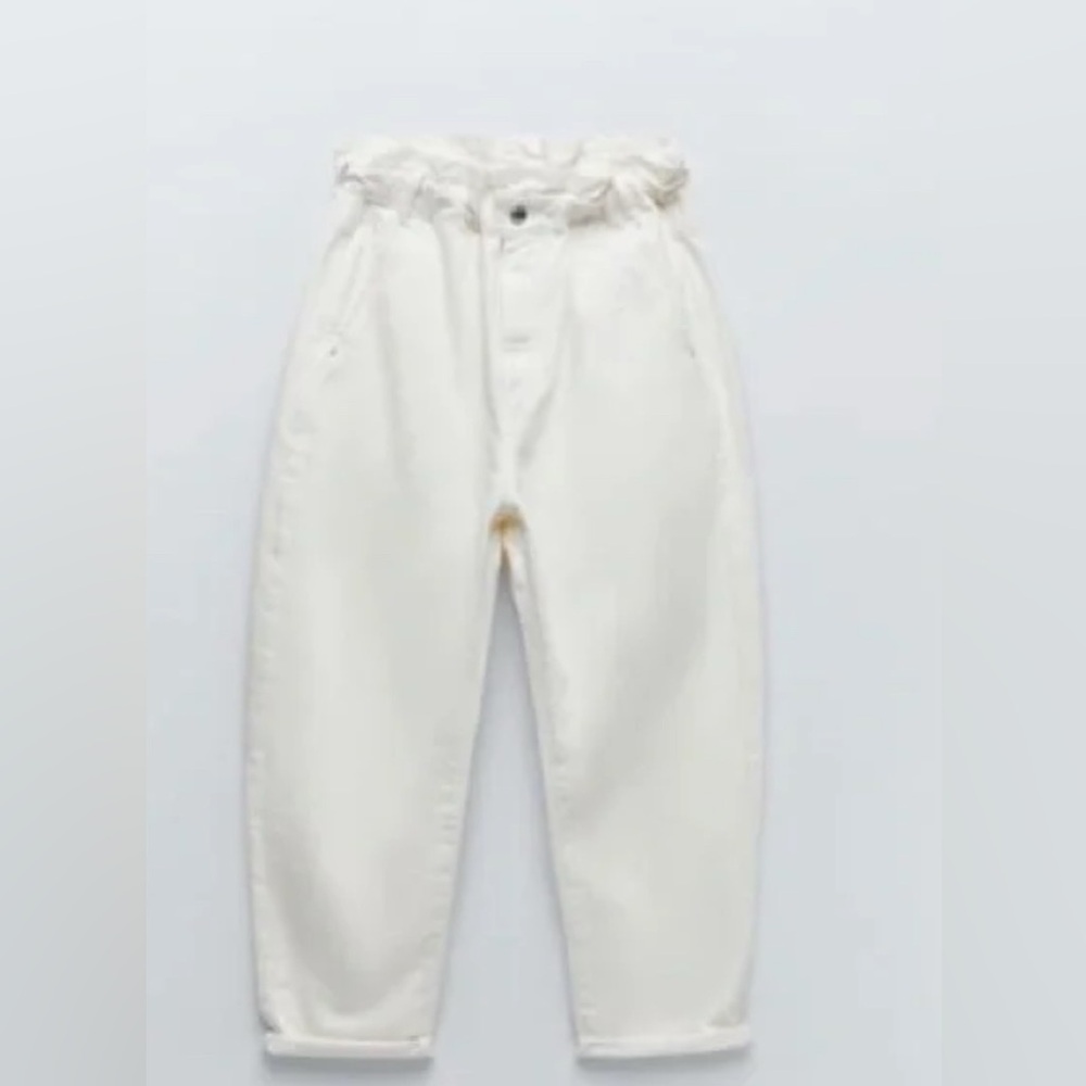 Zara White Paperbag Waist Trousers Jeans Size 10 - Picture 10 of 12